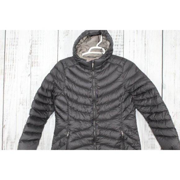 LL Bean Ultralight 850 Down Hooded Coat Three-Quarter Length Black L - Picture 2 of 11